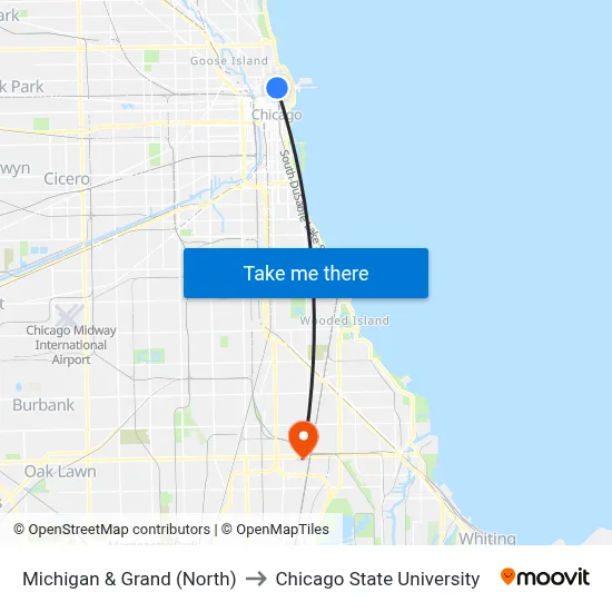Michigan & Grand (North) to Chicago State University map