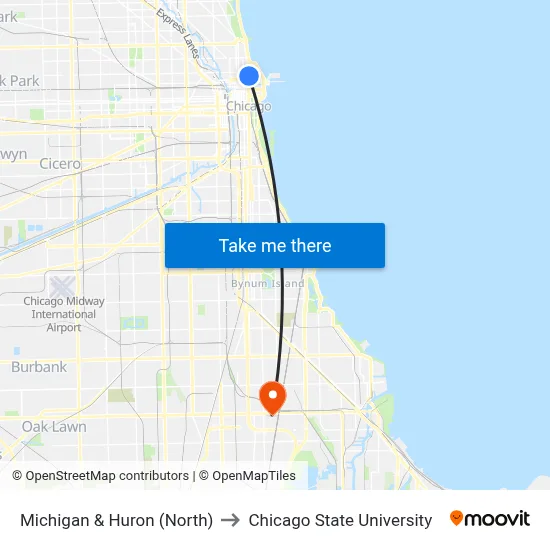 Michigan & Huron (North) to Chicago State University map