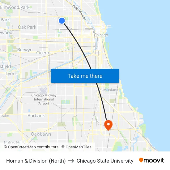 Homan & Division (North) to Chicago State University map