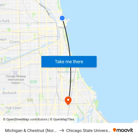 Michigan & Chestnut (North) to Chicago State University map