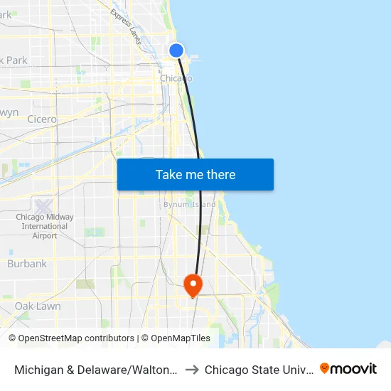 Michigan & Delaware/Walton (North) to Chicago State University map