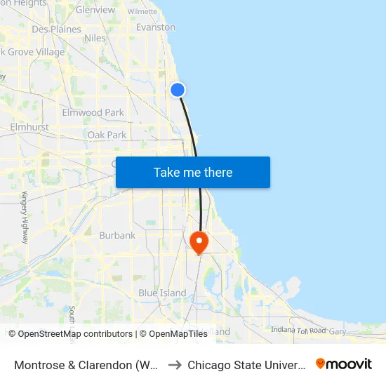 Montrose & Clarendon (West) to Chicago State University map