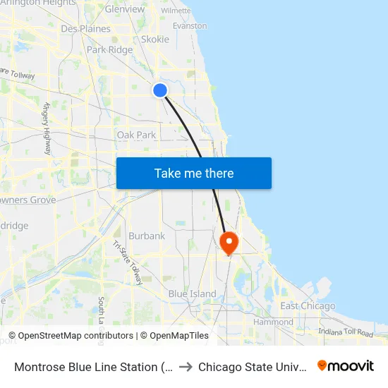 Montrose Blue Line Station (West) to Chicago State University map