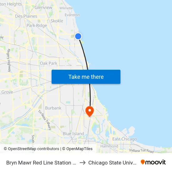 Bryn Mawr Red Line Station (West) to Chicago State University map