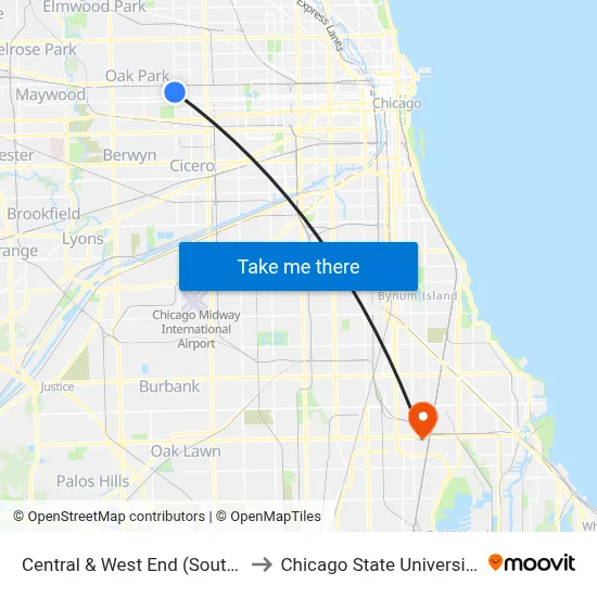 Central & West End (South) to Chicago State University map
