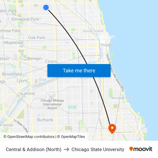 Central & Addison (North) to Chicago State University map
