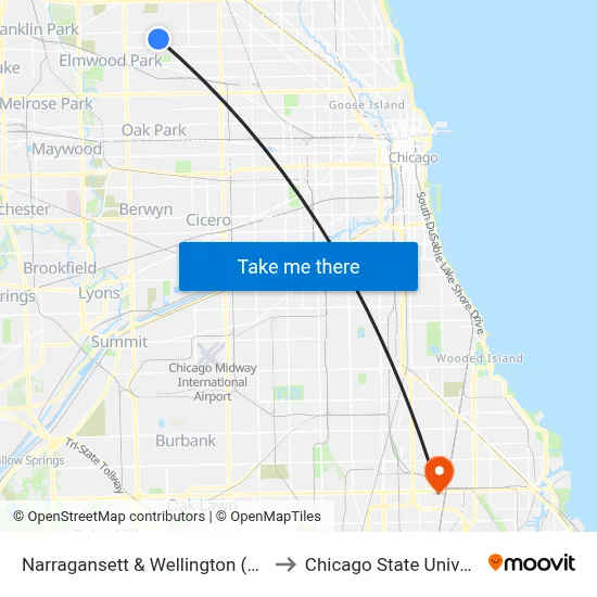 Narragansett & Wellington (South) to Chicago State University map