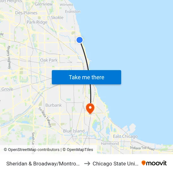 Sheridan & Broadway/Montrose (North) to Chicago State University map