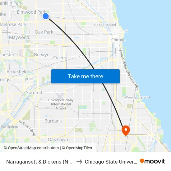 Narragansett & Dickens (North) to Chicago State University map