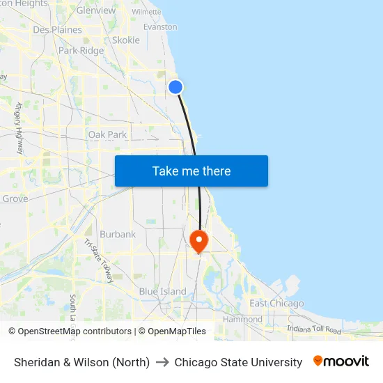 Sheridan & Wilson (North) to Chicago State University map