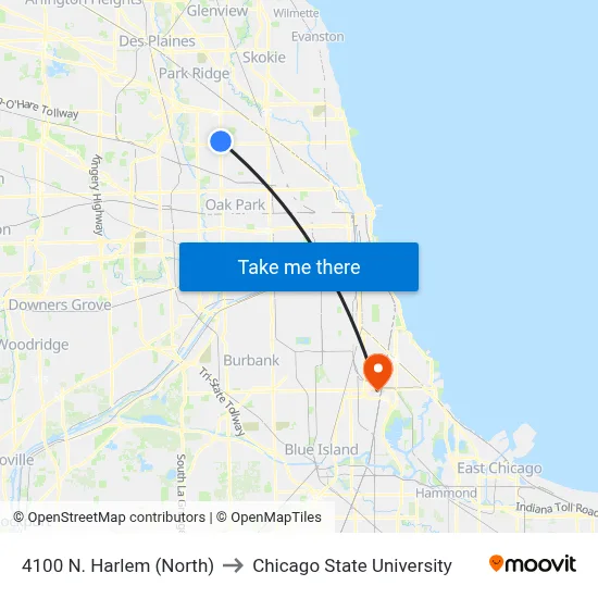4100 N. Harlem (North) to Chicago State University map