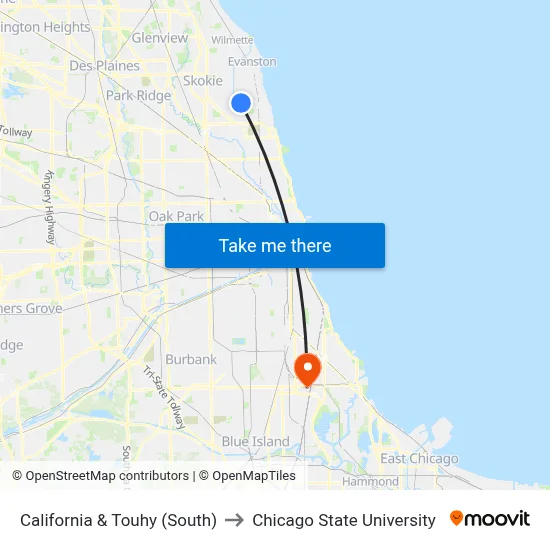 California & Touhy (South) to Chicago State University map