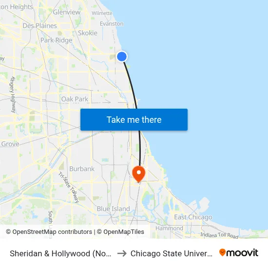 Sheridan & Hollywood (North) to Chicago State University map