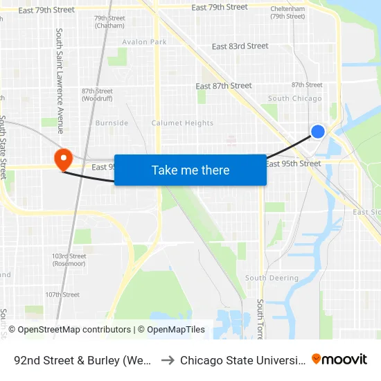 92nd Street & Burley (West) to Chicago State University map