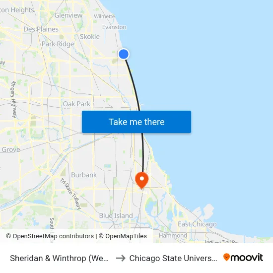 Sheridan & Winthrop (West) to Chicago State University map