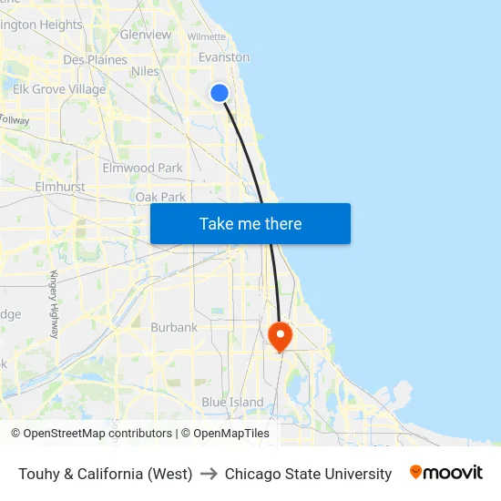 Touhy & California (West) to Chicago State University map