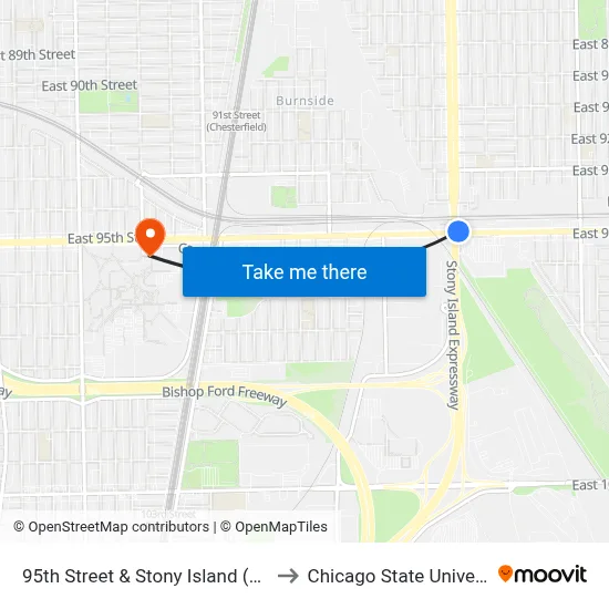 95th Street & Stony Island (West) to Chicago State University map