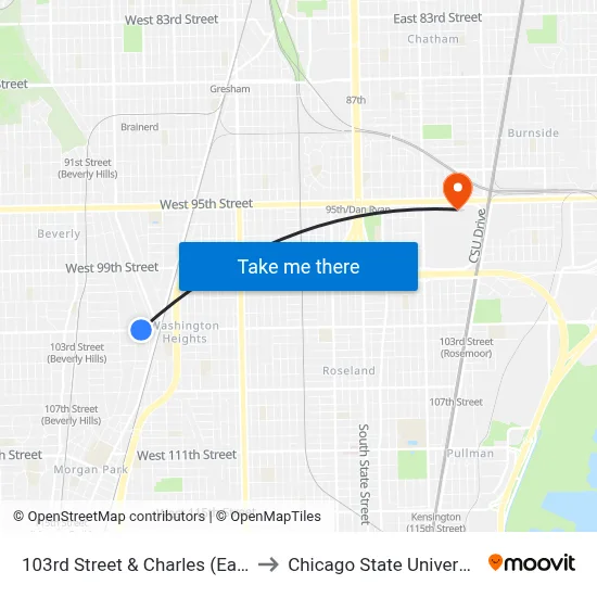 103rd Street & Charles (East) to Chicago State University map