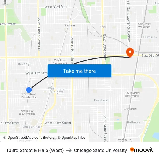 103rd Street & Hale (West) to Chicago State University map