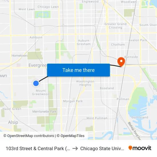 103rd Street & Central Park (West) to Chicago State University map