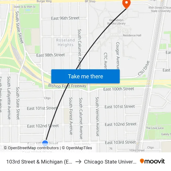 103rd Street & Michigan (East) to Chicago State University map