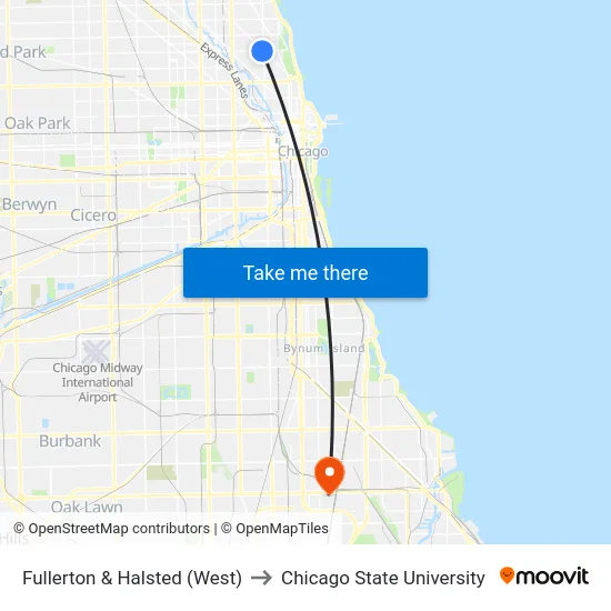 Fullerton & Halsted (West) to Chicago State University map