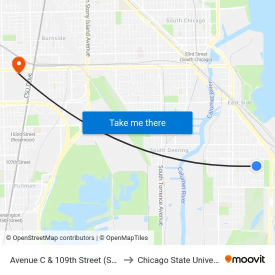 Avenue C & 109th Street (South) to Chicago State University map