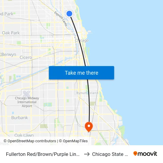 Fullerton Red/Brown/Purple Line Station (West) to Chicago State University map