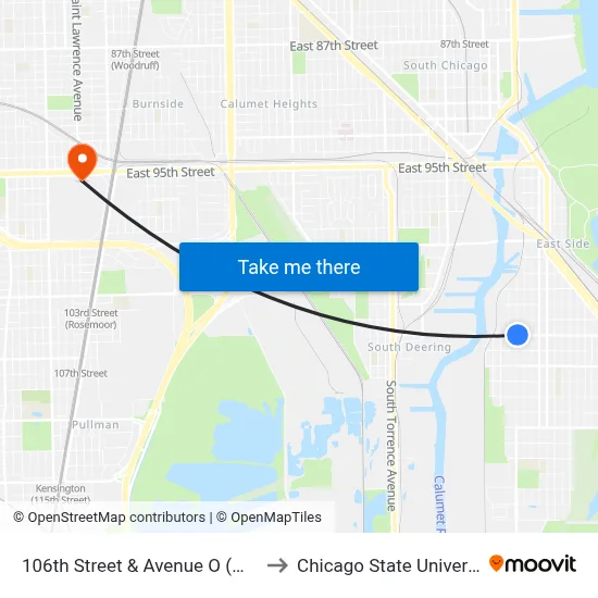 106th Street & Avenue O (West) to Chicago State University map