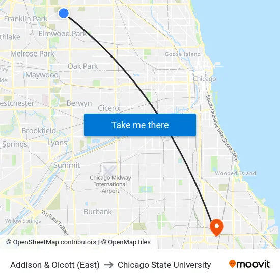 Addison & Olcott (East) to Chicago State University map