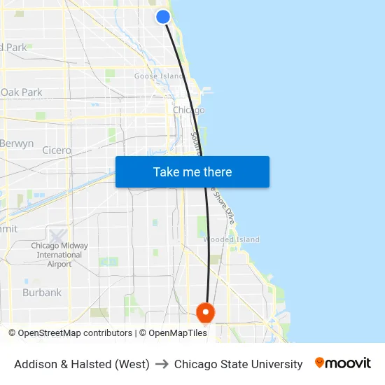 Addison & Halsted (West) to Chicago State University map