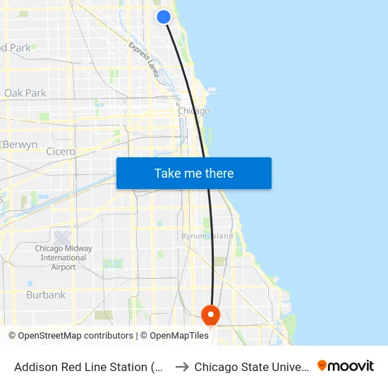 Addison Red Line Station (West) to Chicago State University map