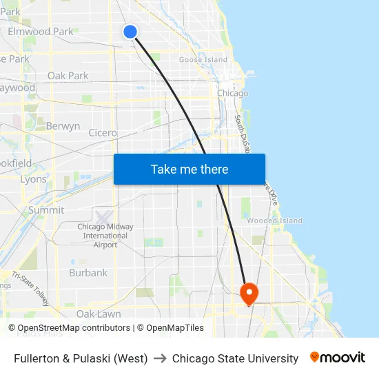 Fullerton & Pulaski (West) to Chicago State University map