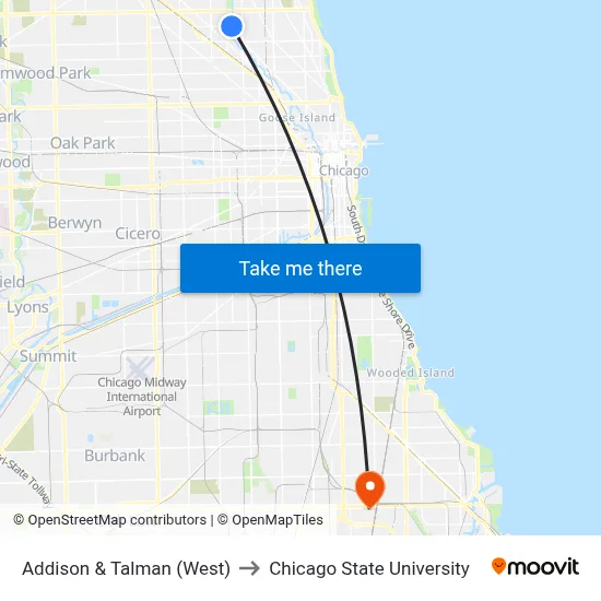 Addison & Talman (West) to Chicago State University map
