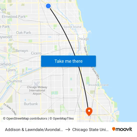 Addison & Lawndale/Avondale (West) to Chicago State University map