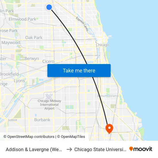 Addison & Lavergne (West) to Chicago State University map