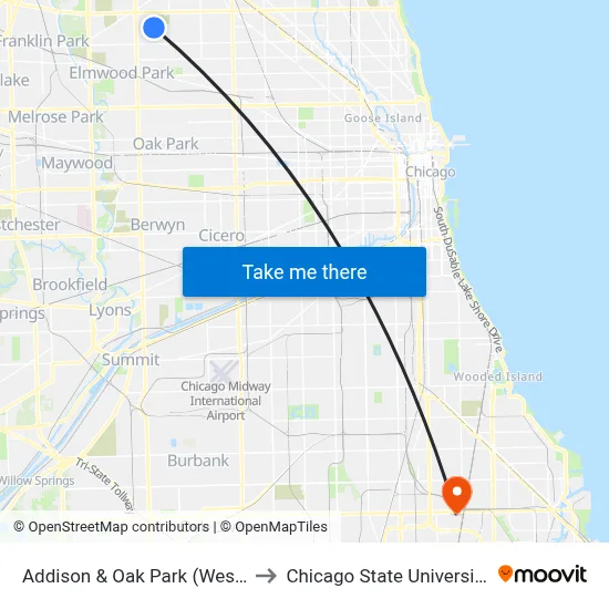 Addison & Oak Park (West) to Chicago State University map
