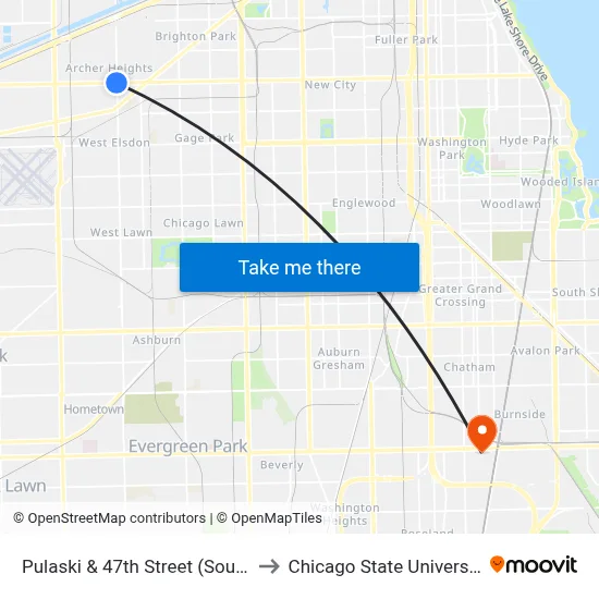 Pulaski & 47th Street (South) to Chicago State University map