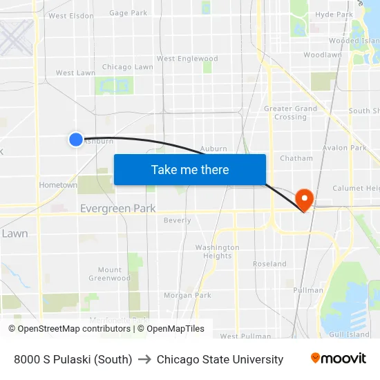 8000 S Pulaski (South) to Chicago State University map