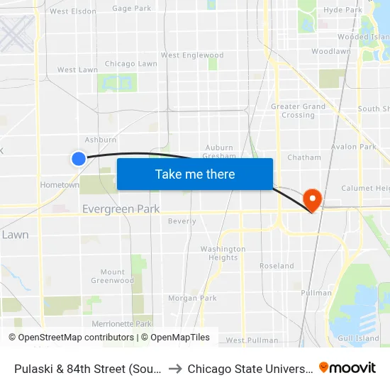 Pulaski & 84th Street (South) to Chicago State University map