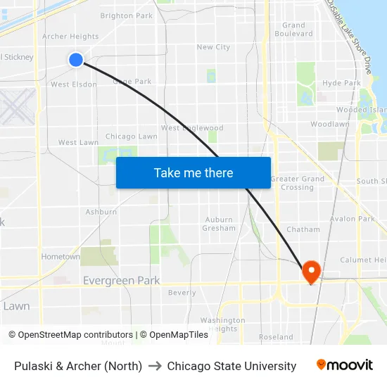 Pulaski & Archer (North) to Chicago State University map