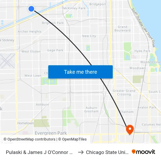 Pulaski & James J O'Connor Rd (North) to Chicago State University map