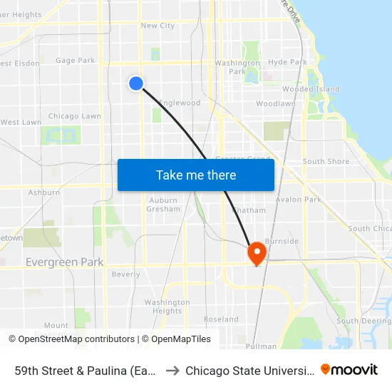 59th Street & Paulina (East) to Chicago State University map