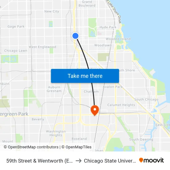 59th Street & Wentworth (East) to Chicago State University map