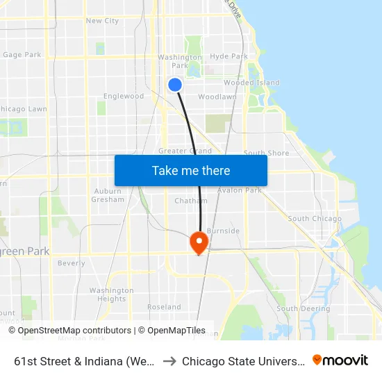 61st Street & Indiana (West) to Chicago State University map