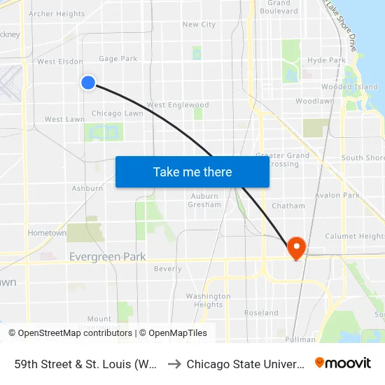 59th Street & St. Louis (West) to Chicago State University map