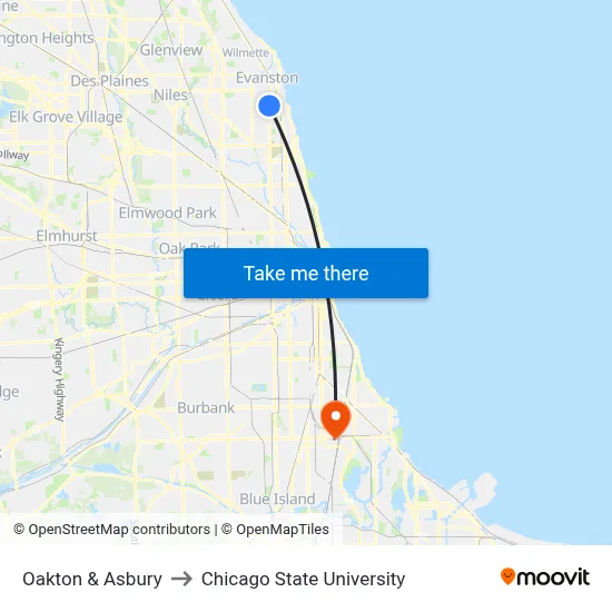 Oakton & Asbury to Chicago State University map