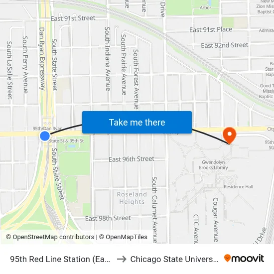 95th Red Line Station (East) to Chicago State University map