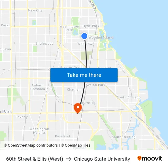 60th Street & Ellis (West) to Chicago State University map