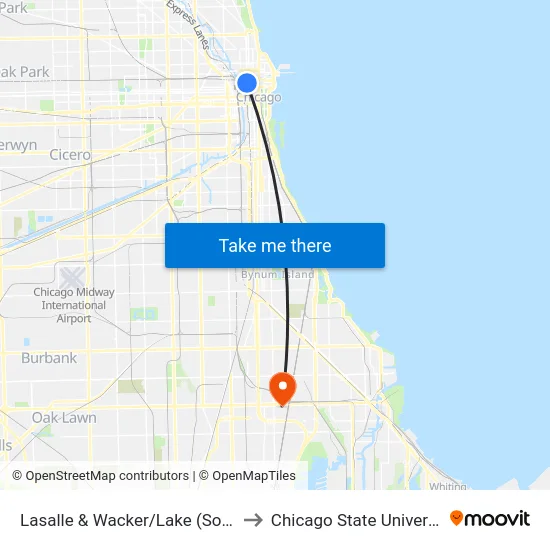 Lasalle & Wacker/Lake (South) to Chicago State University map